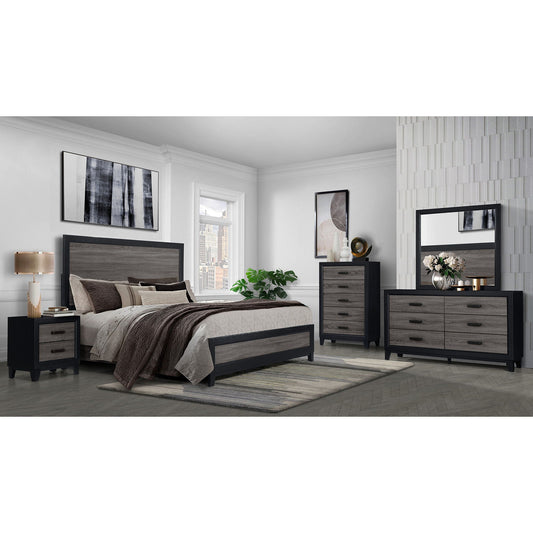 Gray Black Mirror with Rustic Wood Inlay 3-piece set in a gray bedroom by HouseOfZazla on Tampa Home & Garden Store