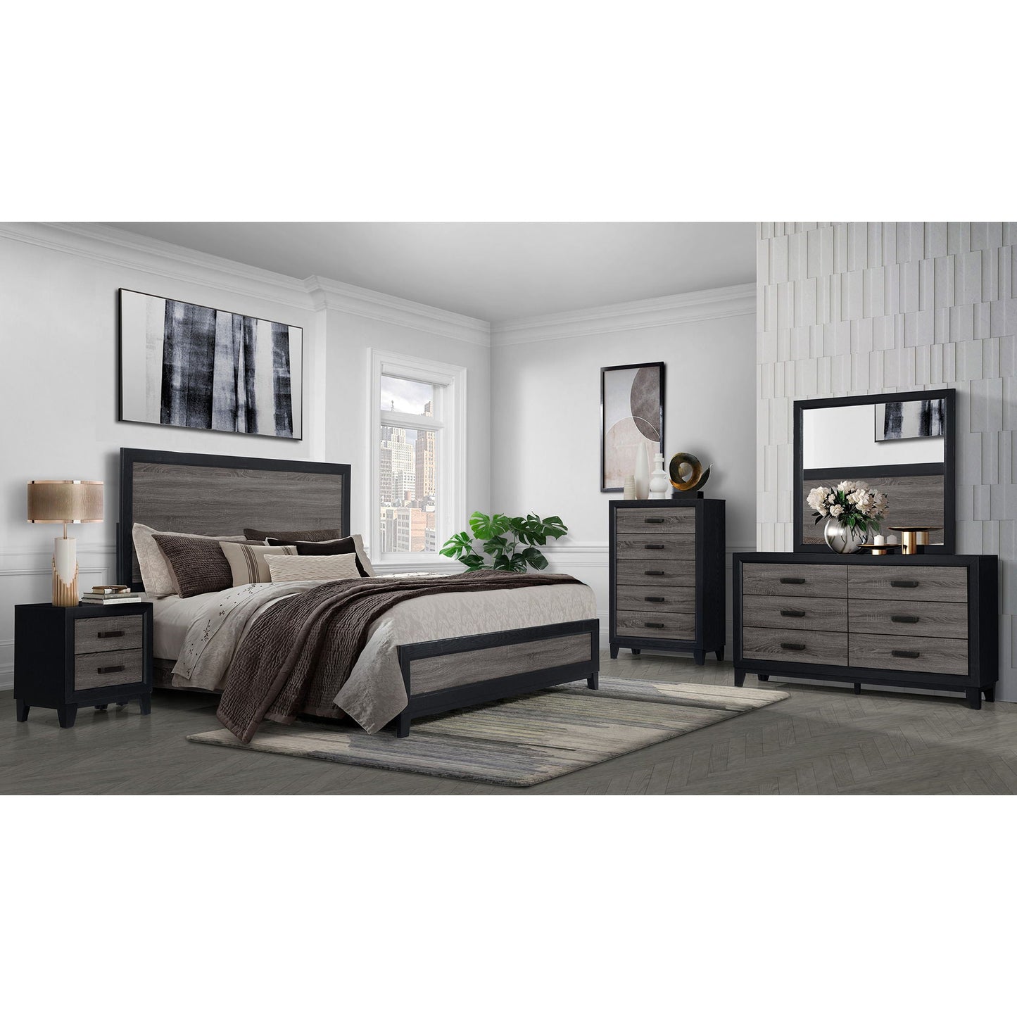 Soluto platform bed in dark wood with black frame and 2 nightstands and 2 dressers HouseOfZazla on Tampa Home & Garden Store
