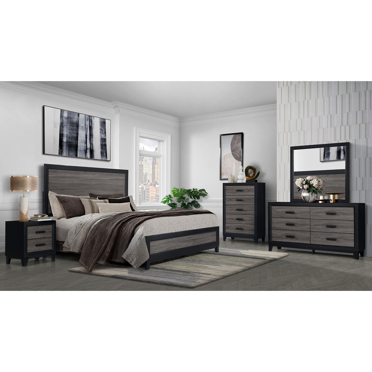 Soluto platform bed in dark wood with black frame and 2 nightstands and 2 dressers HouseOfZazla on Tampa Home & Garden Store