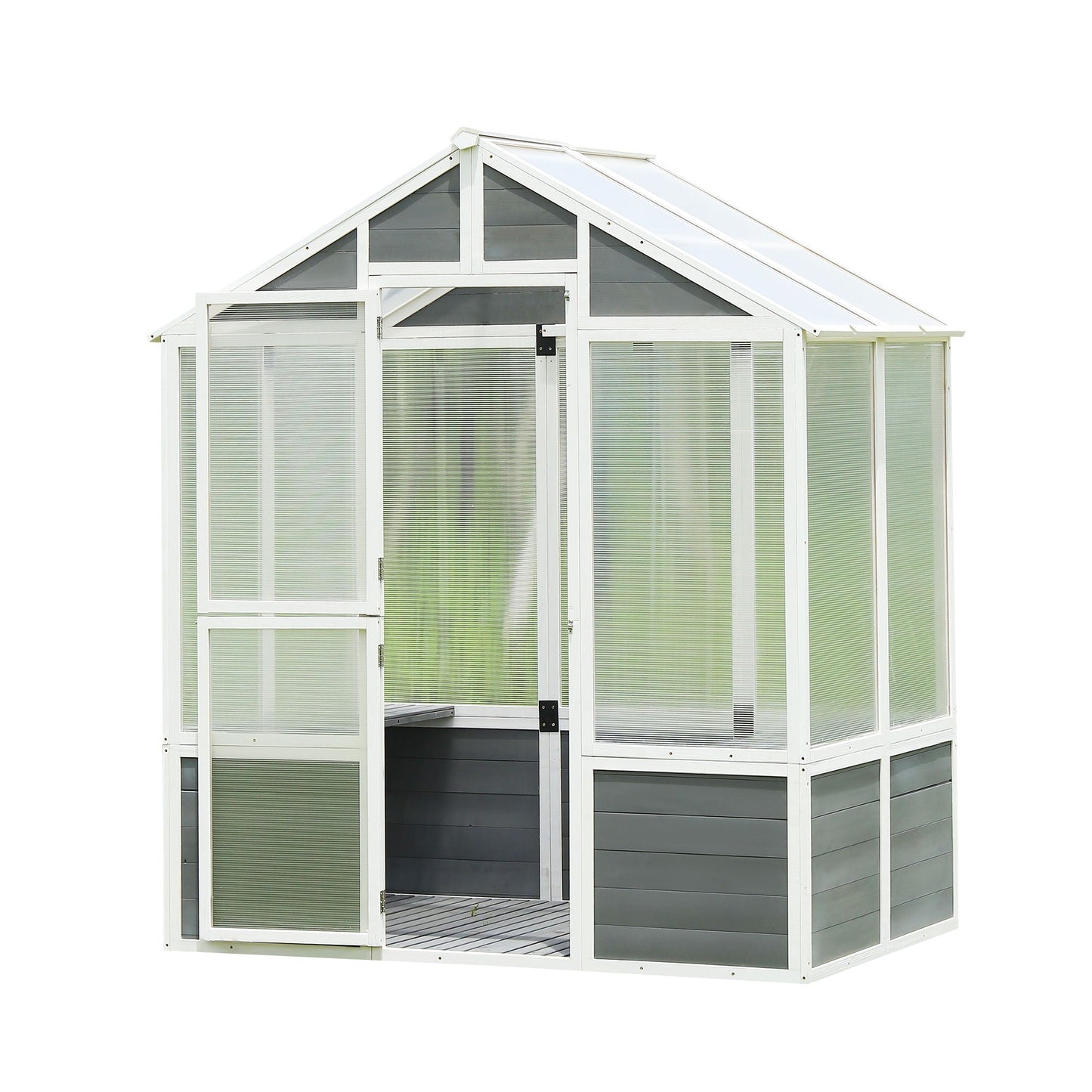 White Wooden And Polycarbonate Walk In Greenhouse
