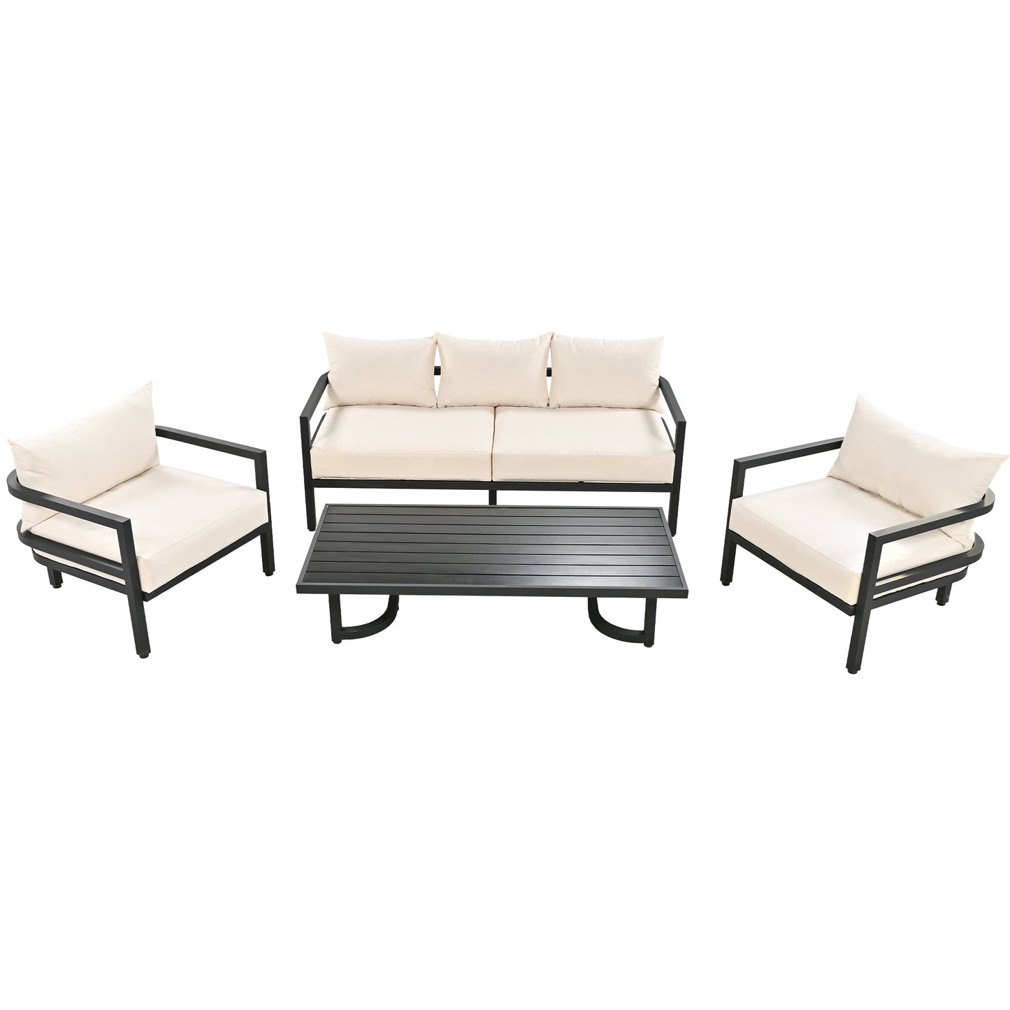 U_Style 3-piece outdoor steel sofa set with cream cushions and black metal frames, includes coffee table by HouseOfZazla on Tampa Home & Garden Store