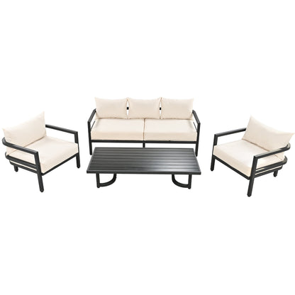 U_Style 3-piece outdoor steel sofa set with cream cushions and black metal frames, includes coffee table by HouseOfZazla on Tampa Home & Garden Store