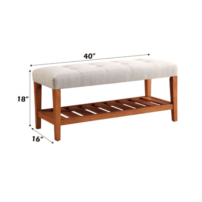 Charla Upholstered Bench beige fabric tufted top with wooden legs 40in length on Tampa Home & Garden Store