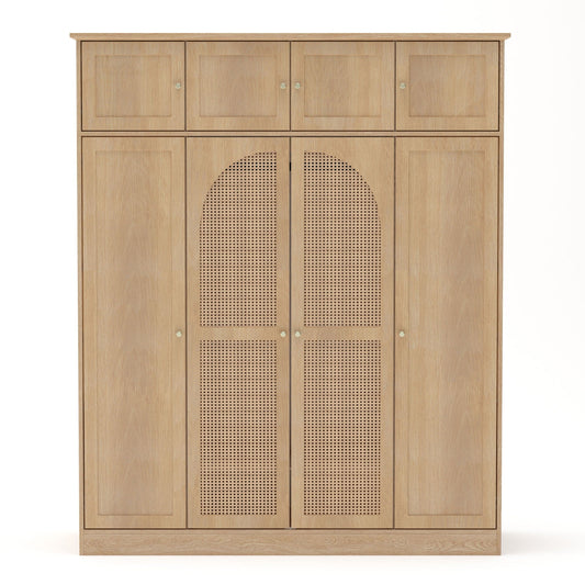 HouseOfZazla 8-Door wooden armoire in light oak with knobs and perforated panels on Tampa Home & Garden Store