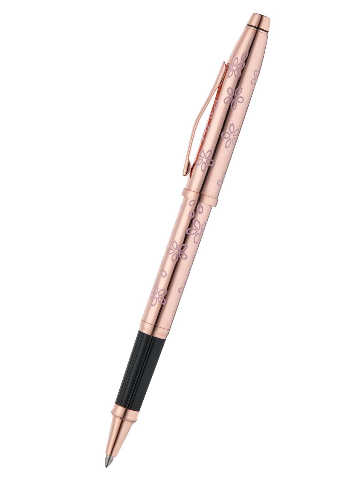 A.T. Cross Century II Cherry Blossom rose gold rollerball pen with floral pattern and clip on Tampa Home & Garden Store