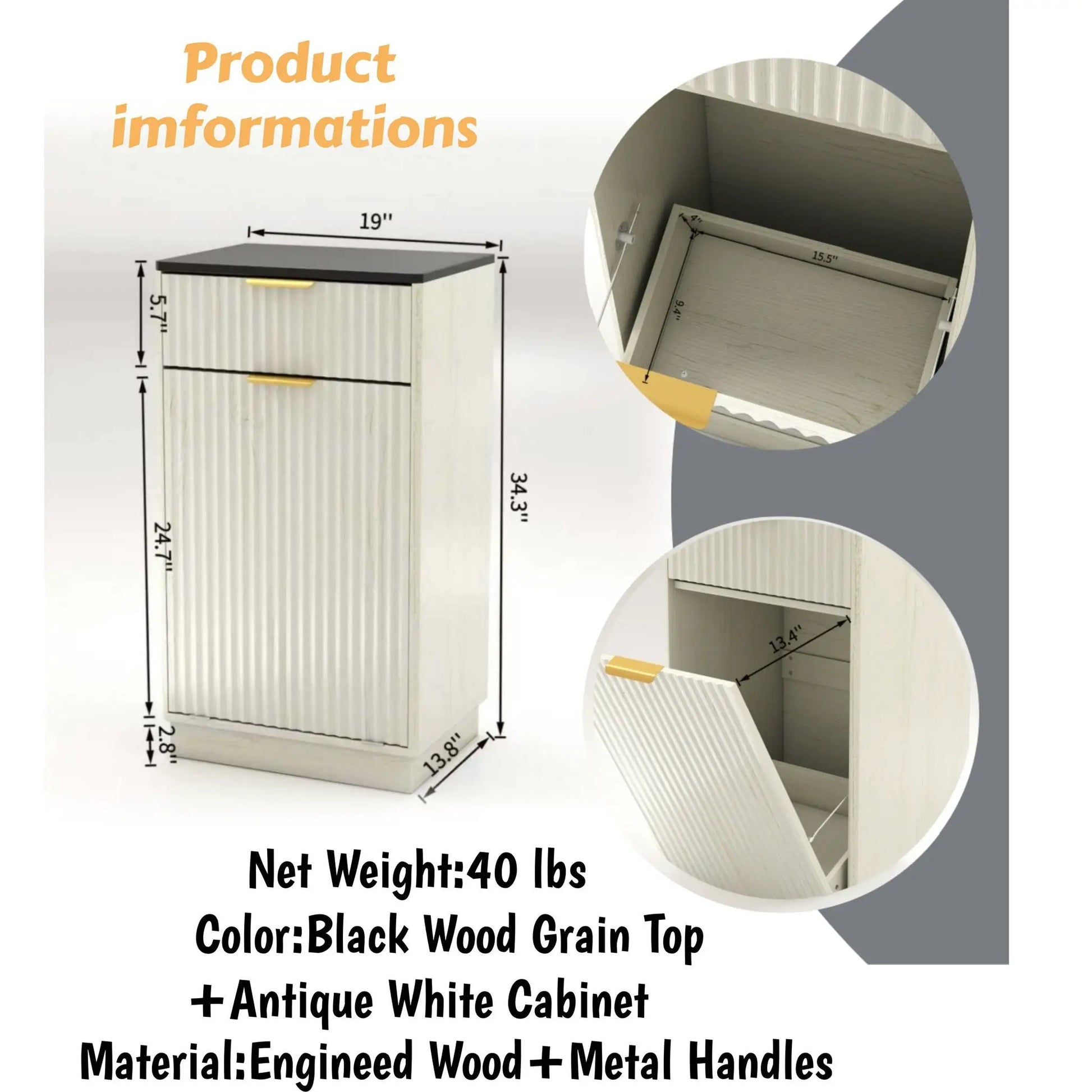 Tilt Out Trash Can Cabinet with wave-textured drawer and pull-out bin by Unique Piece Furniture on Tampa Home & Garden Store