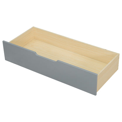 Gray storage drawer panel for platform bed with light wood interior and curved notch handle on Tampa Home & Garden Store