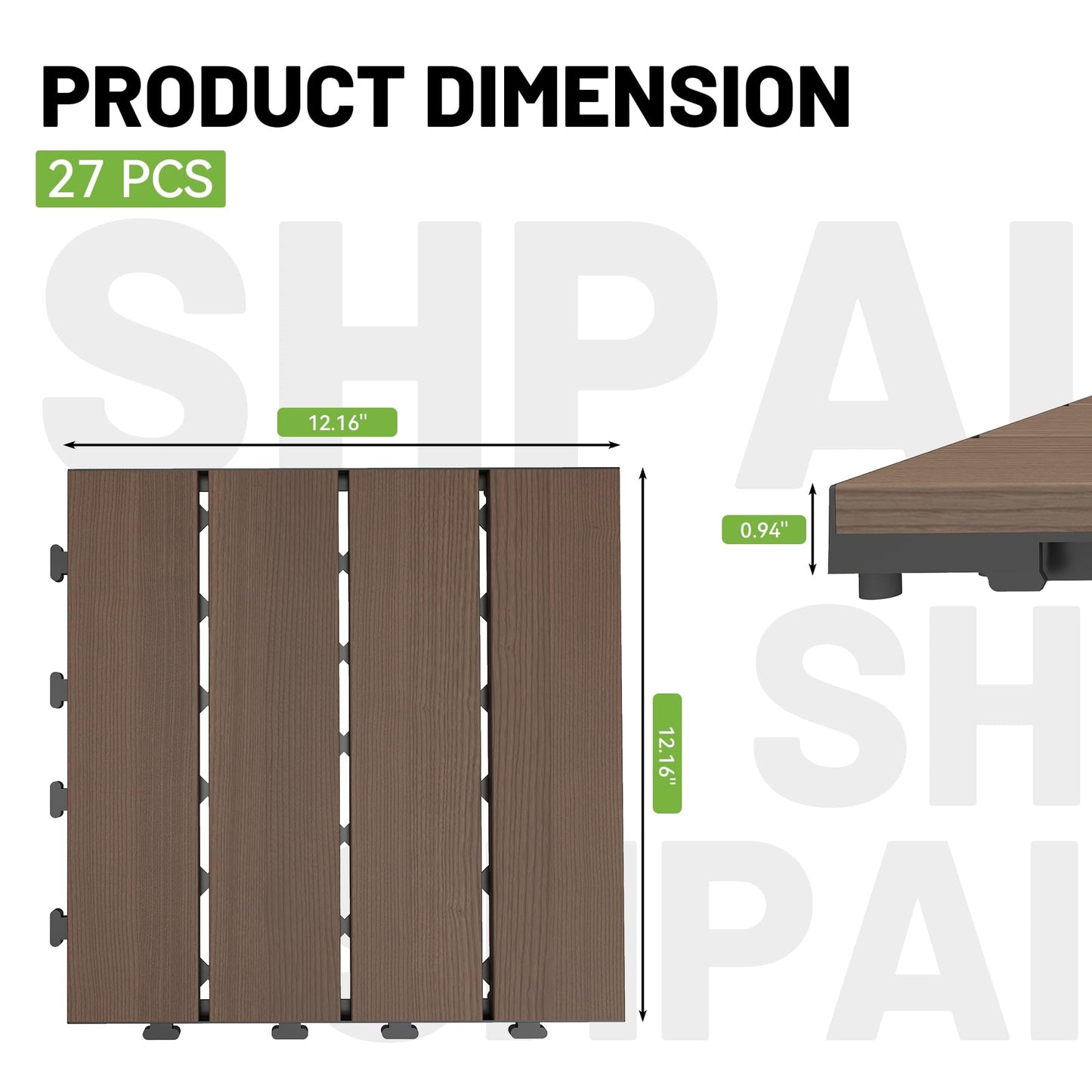27 pcs interlocking deck tiles 12x12 in HDPE outdoor flooring brown wood grain with interlocking edges on Tampa Home & Garden Store