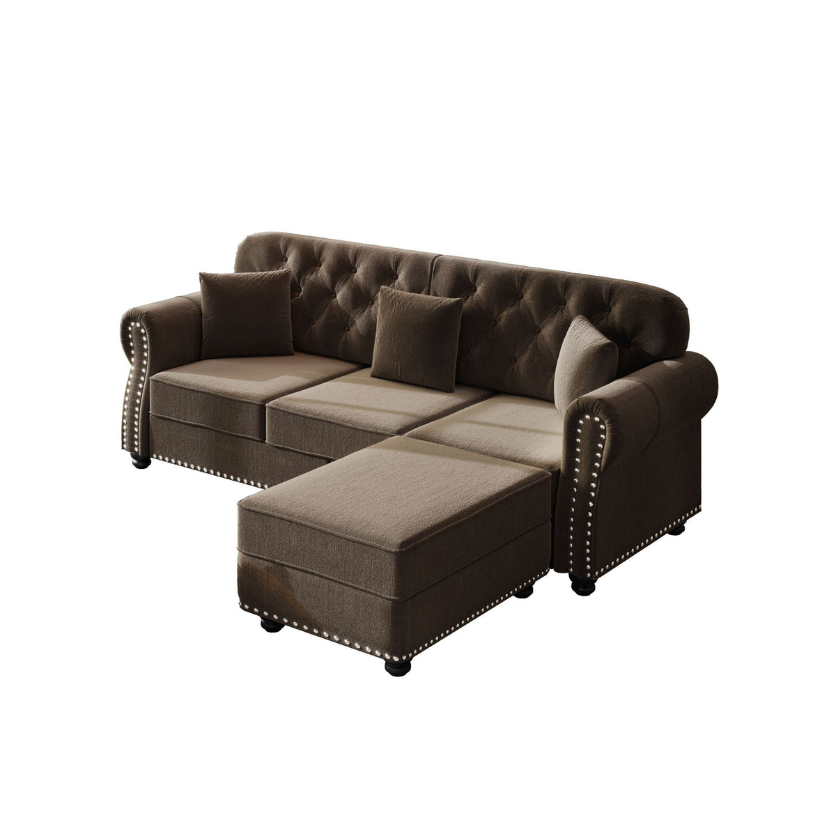 Modern Upholstered 3 Seater Sofa Set and Ottoman