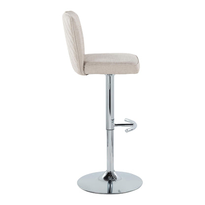 Beige upholstered adjustable barstool with tall backrest, swivel and chrome pedestal base on Tampa Home & Garden Store