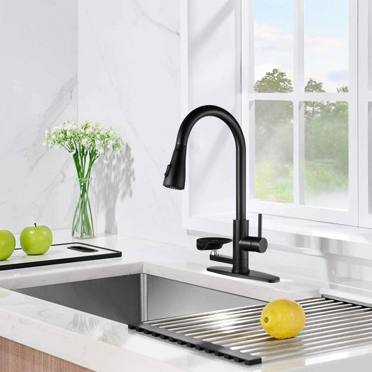3-In-1 Kitchen Faucet with LED Temperature Display, matte black pull-down design, HouseOfZazla on Tampa Home & Garden Store