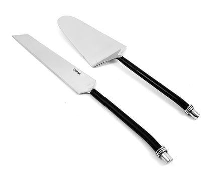 Vibhsa cake cutting and serving set with black twisted handles, 2-piece knife and server on Tampa Home & Garden Store