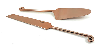 Vibhsa copper cake server and knife set with copper finish, brand on blade on Tampa Home & Garden Store