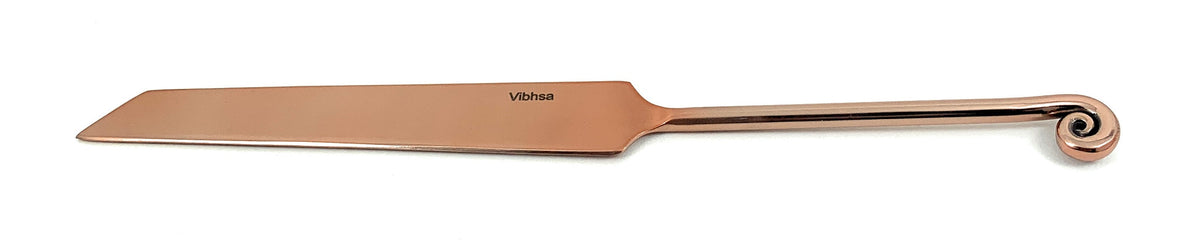 Vibhsa copper finish cake server knife with curved scroll handle on Tampa Home & Garden Store