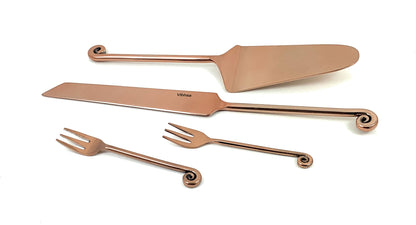 Vibhsa copper finish cake cutting serving set with forks and server, 3-piece, brand visible on Tampa Home & Garden Store