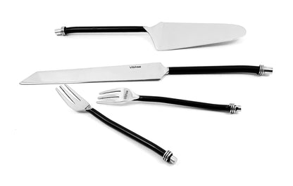 Vibhsa cake cutting & serving set with black twisted-handle forks, 4-piece on Tampa Home & Garden Store