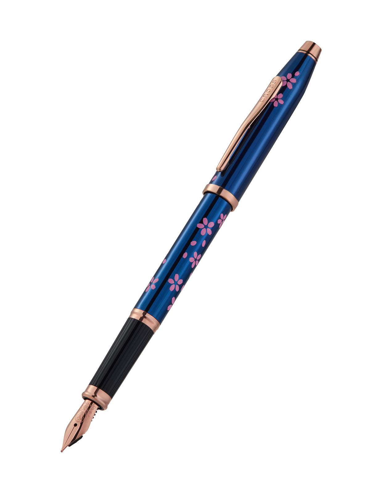 Century II Cherry Blossom Blue Lacquer Cross Fountain Pen rose-gold trim pink blossom medium nib on Tampa Home & Garden Store