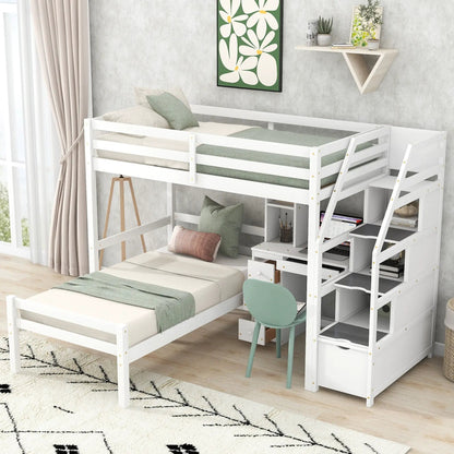 Loft Bed Standalone Bed with Storage Staircase