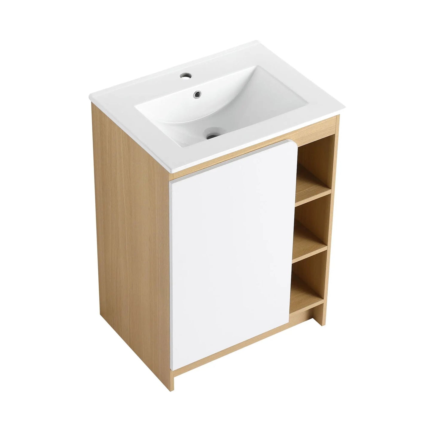 Freestanding Vanity with Thin Rim Sink Light Oak