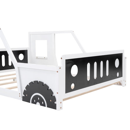 Full Size Classic Car-Shaped Platform Bed with Wheels White