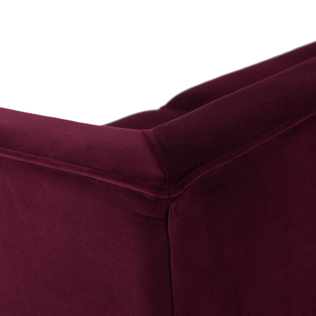Jack 84in Modern Tuxedo Tufted Sofa Burgundy Velvet closeup of tufted piping on burgundy velvet upholstery on Tampa Home & Garden Store