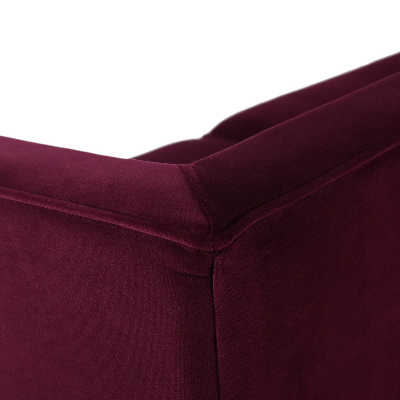 Jack 84in Modern Tuxedo Tufted Sofa Burgundy Velvet closeup of tufted piping on burgundy velvet upholstery on Tampa Home & Garden Store