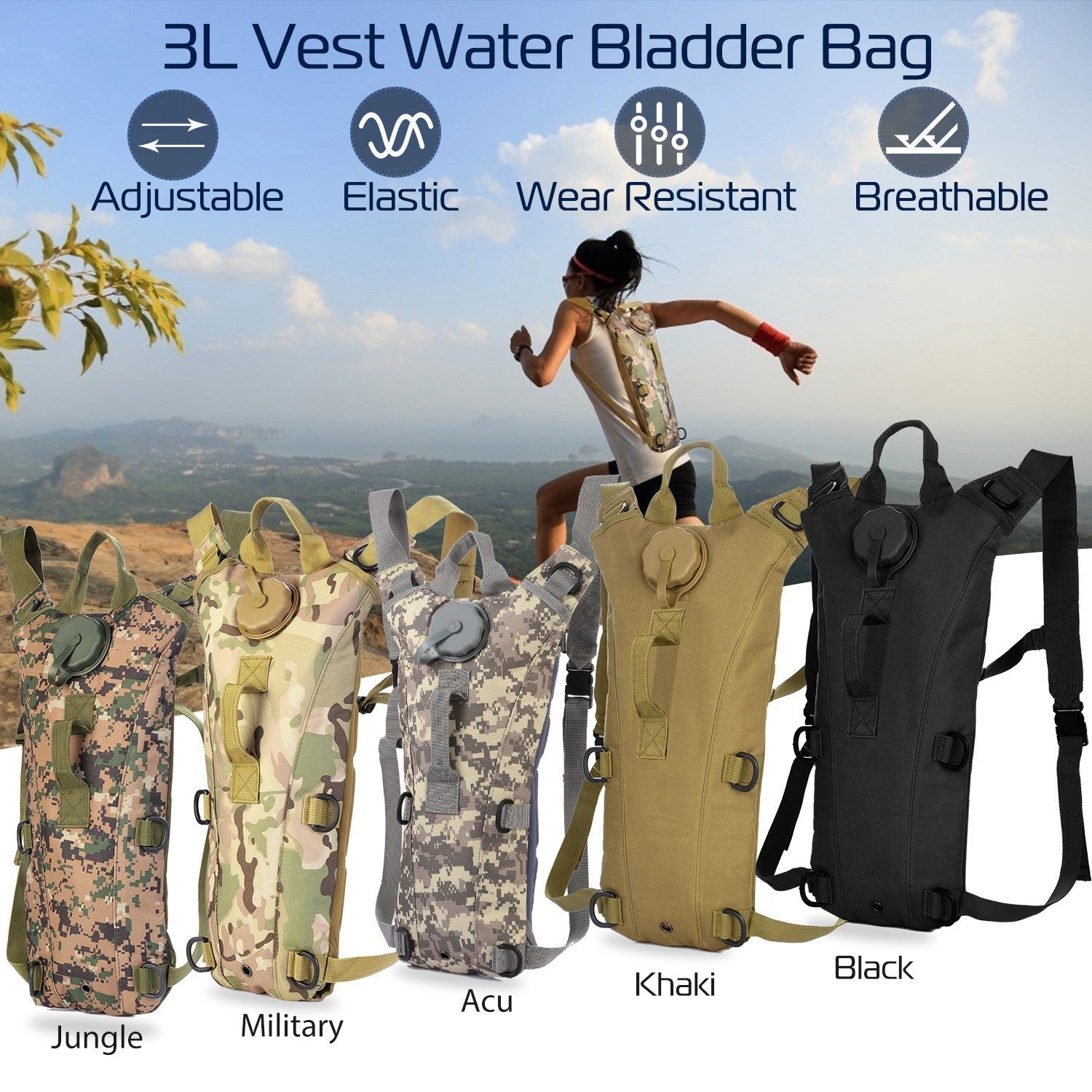 iMounTEK 3L tactical hydration pack with 5 color options Jungle Military Acu Khaki Black GemGear on Tampa Home & Garden Store