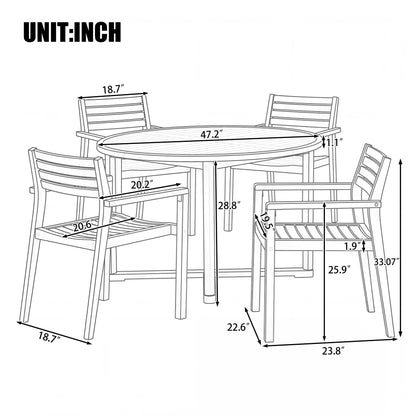 Five Piece Outdoor Dining Set with Acacia Wood