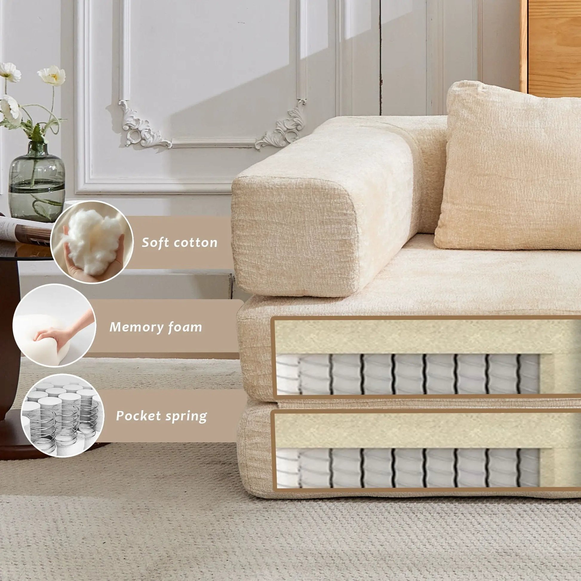 Convertible floor sofa bed beige boneless modular sectional sofa by Unique Piece Furniture on Tampa Home & Garden Store