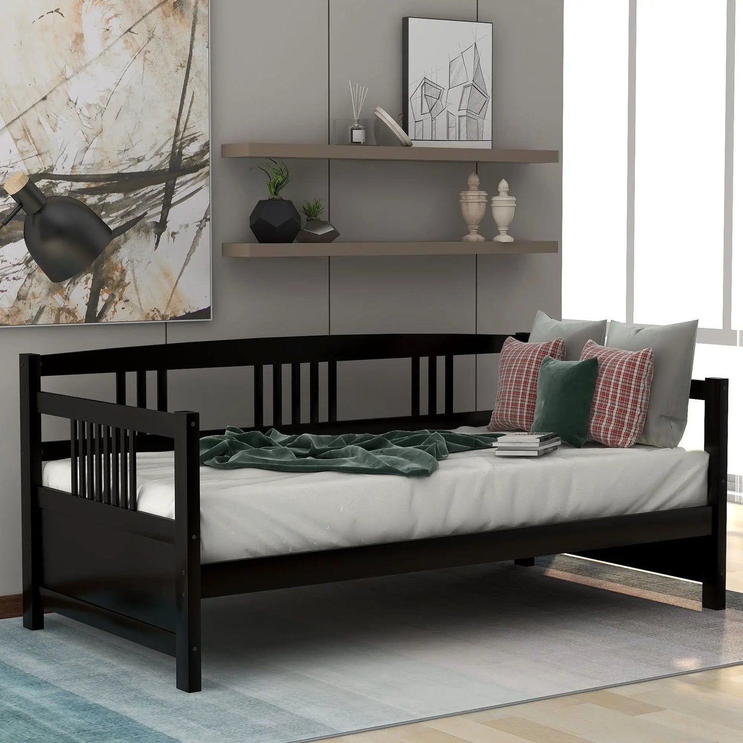 Multifunctional daybed with black storage frame and wall shelves Unique Piece Furniture on Tampa Home & Garden Store