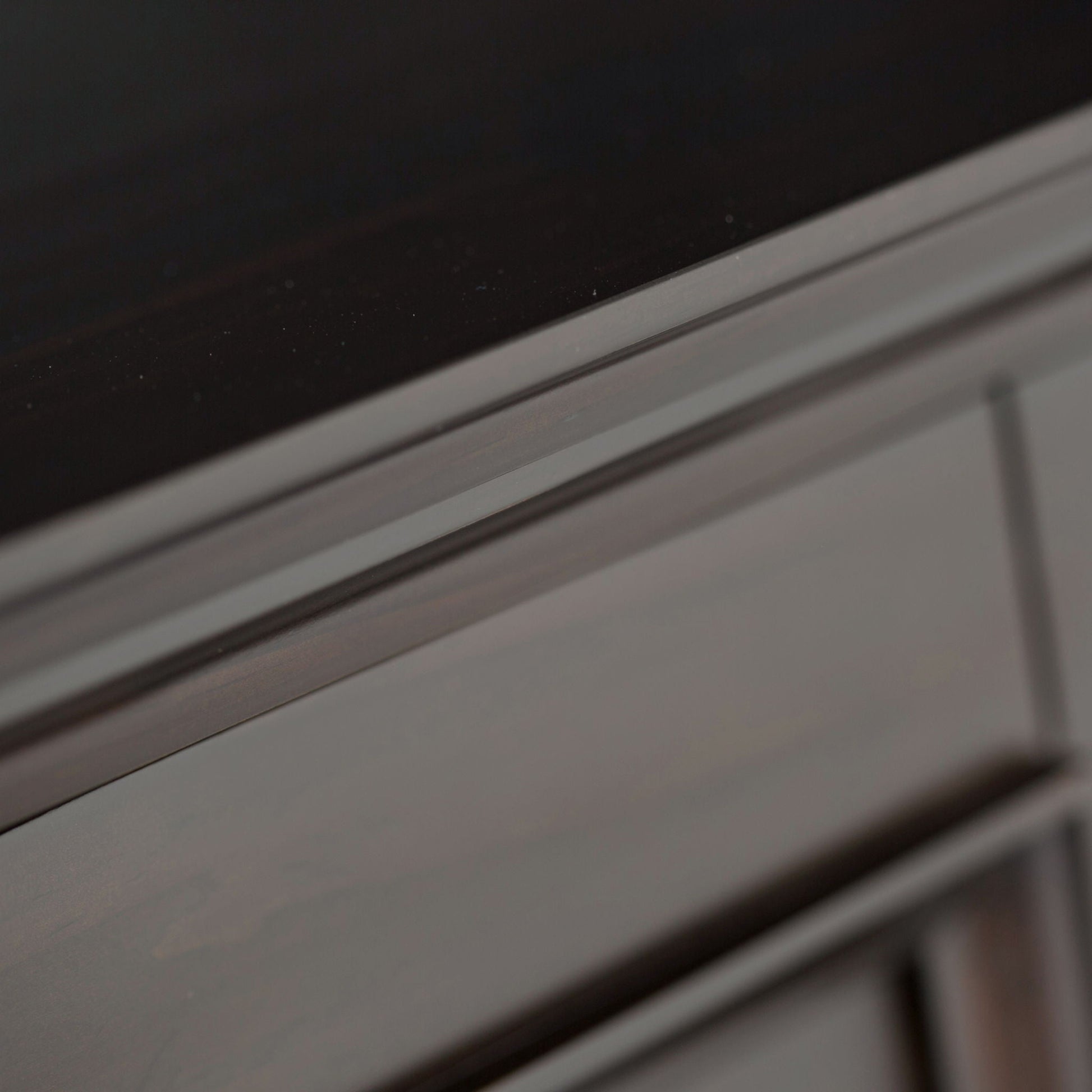 Amherst low storage cabinet top edge in dark finish with metal trim by HouseOfZazla on Tampa Home & Garden Store