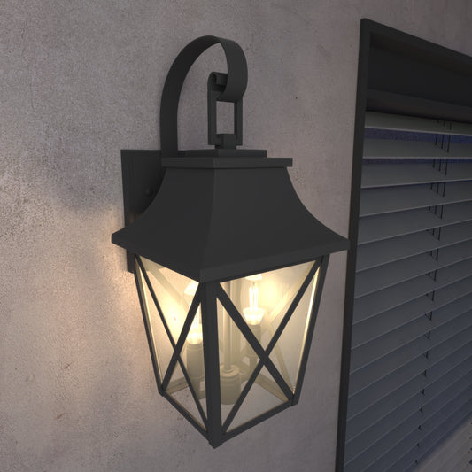 Black 2-light outdoor wall lantern by HouseOfZazla with glass panels for outdoor kitchens on Tampa Home & Garden Store