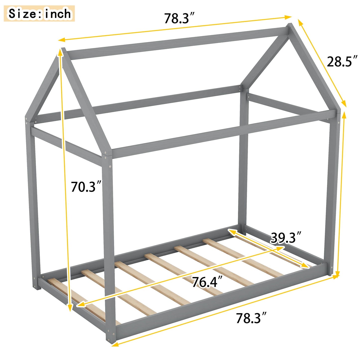 Wooden House Shaped Bed, gray finish, HouseOfZazla platform bed on Tampa Home & Garden Store