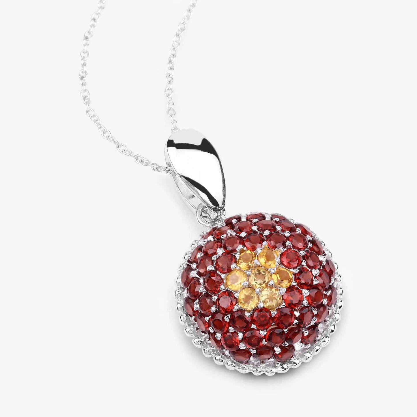 4.57ct citrine and garnet pendant in sterling silver with red garnet and citrine accents on chain on Tampa Home & Garden Store