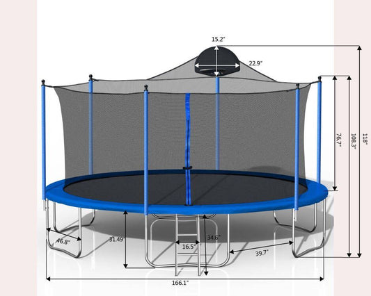 14 Ft Trampoline With Basketball Hoop And Net