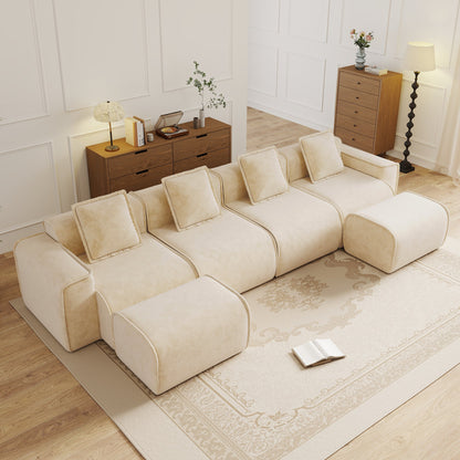 Streamlined Design Modular 4 Seat U Shape Sectional Sofa cream fabric by HouseOfZazla on Tampa Home & Garden Store