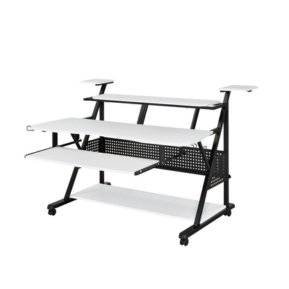 Willow Versatile Music Desk by HouseOfZazla, white surface, black frame, shelving on Tampa Home & Garden Store