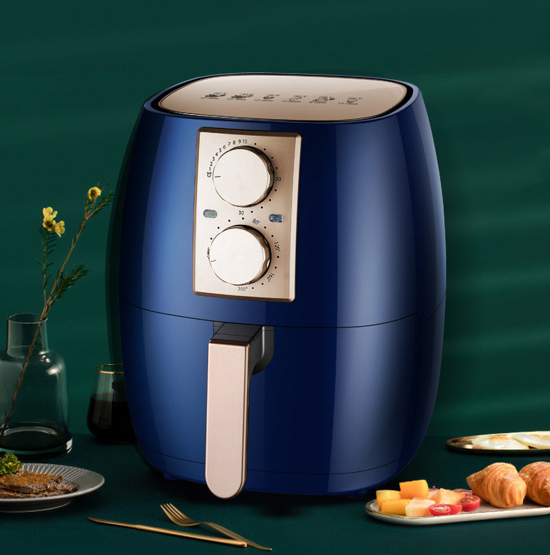 Blue Visual Air Fryer with bronze control panel and dual dials, 6L capacity on Tampa Home & Garden Store