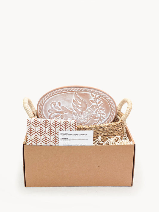 Bread Warmer & Basket Gift Set with Tea Towel - Bird Oval