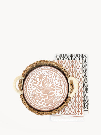Set de regalo de cesta y calentador de pan con paño de cocina - Pájaro redondo