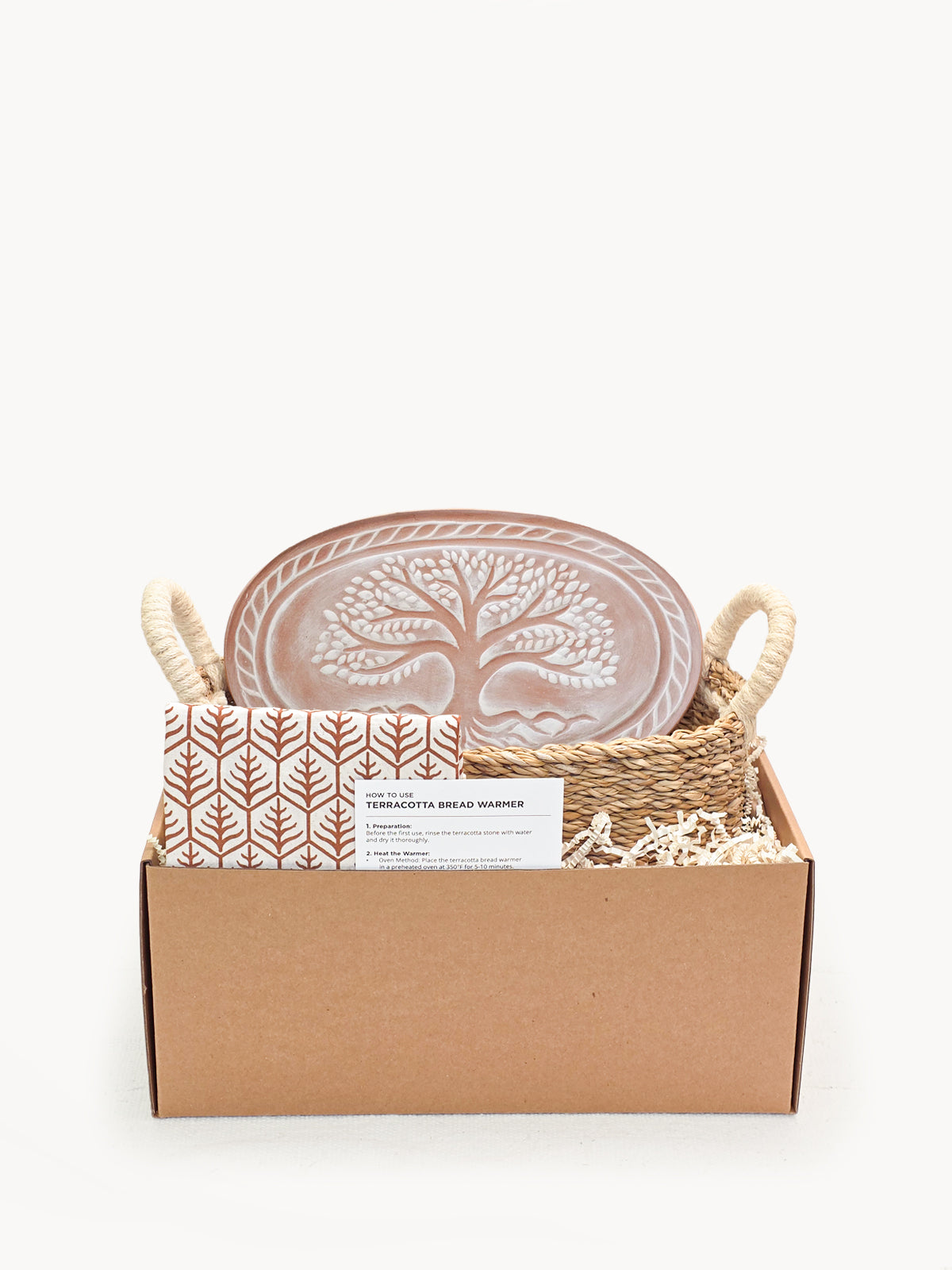 Bread Warmer & Basket Gift Set with Tea Towel - Tree of Life Oval