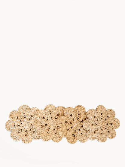 Jute flower drink coasters set of 4 by KORISSA, natural beige woven rosette pattern on Tampa Home & Garden Store