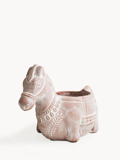 Horse-shaped terracotta planter pot in pink finish by KORISSA on Tampa Home & Garden Store