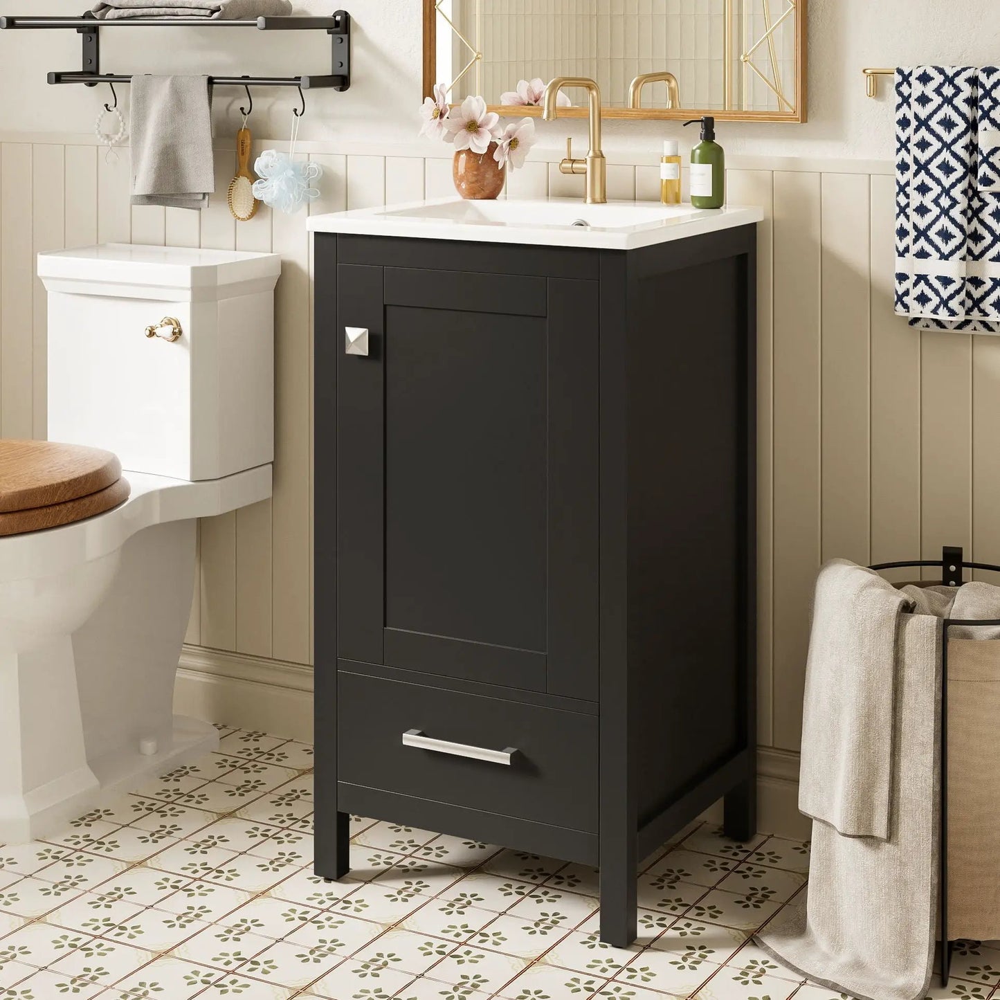Bathroom Vanity Ceramic Sink and Divider Drawer
