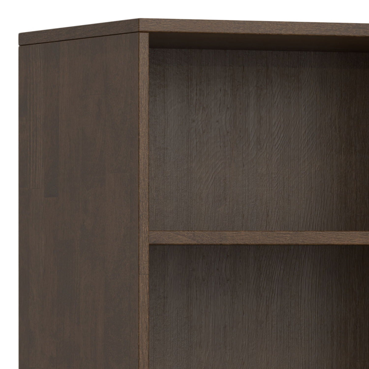 Adjustable bookcase with storage and wood shelves in dark brown finish on Tampa Home & Garden Store