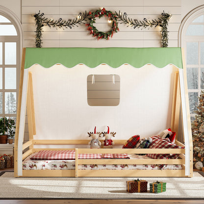 Full Size House Floor Bed with Tent and Light