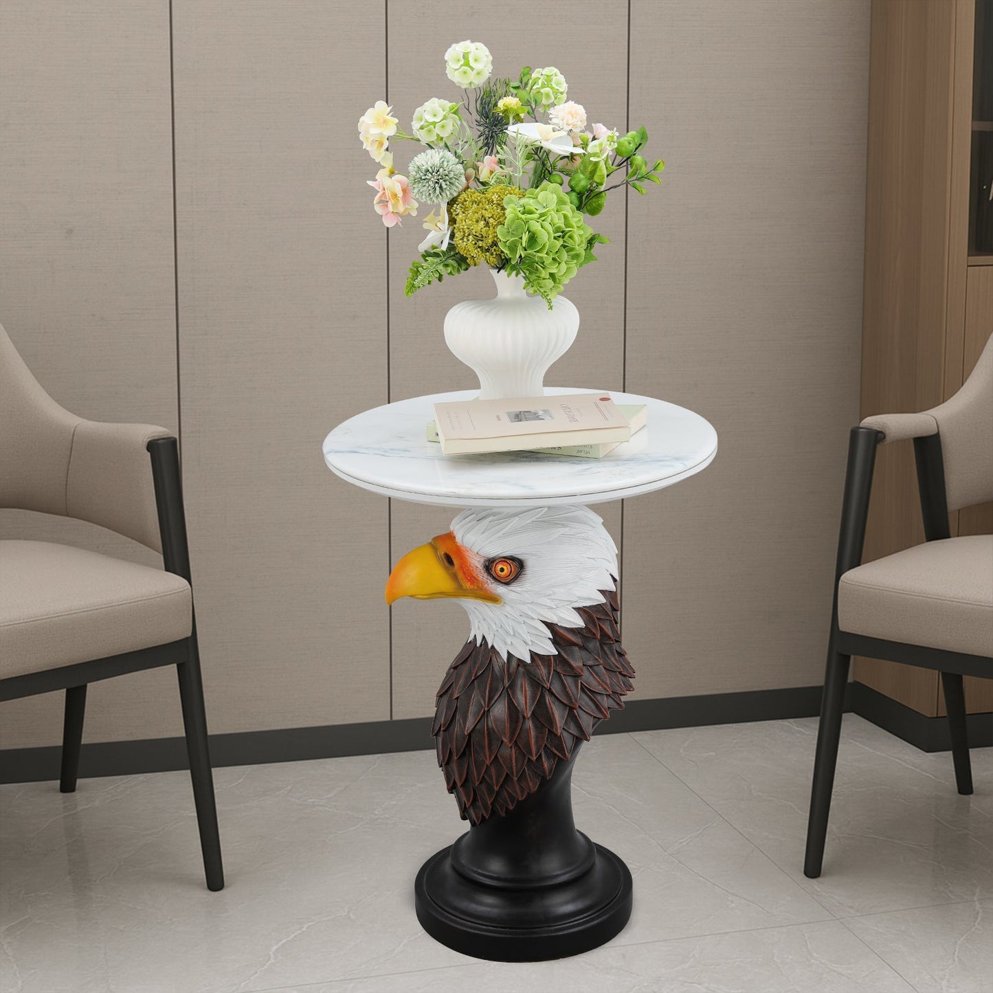 HouseOfZazla Eagle Head End Table with white marble top and eagle pedestal base on Tampa Home & Garden Store