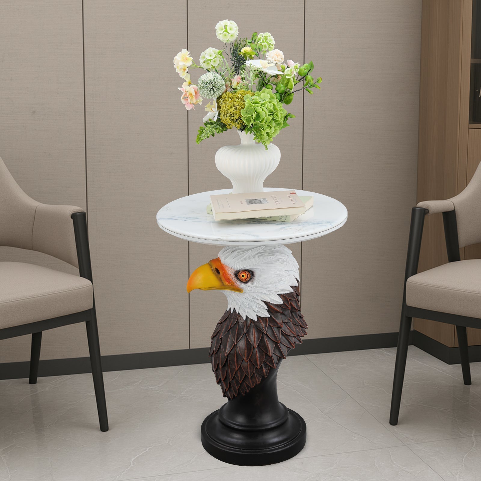 HouseOfZazla Eagle Head End Table with white marble top and eagle pedestal base on Tampa Home & Garden Store