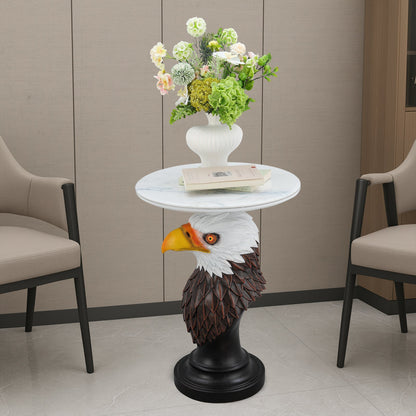 HouseOfZazla Eagle Head End Table with white marble top and eagle pedestal base on Tampa Home & Garden Store