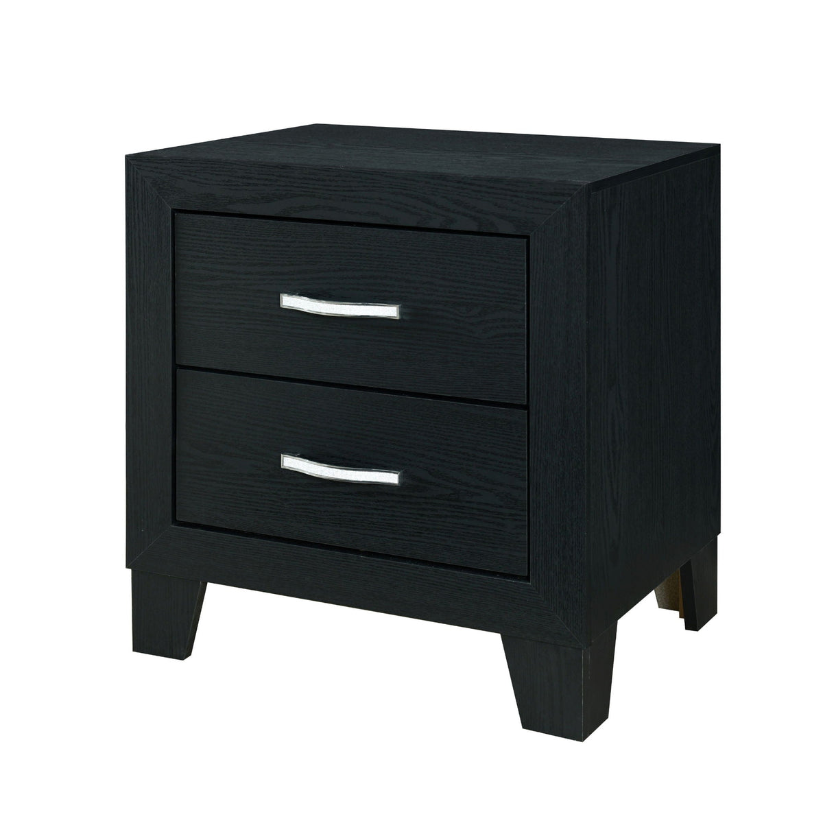 Black modern accent nightstand with 3 storage drawers, silver handles, HouseOfZazla Carlos on Tampa Home & Garden Store
